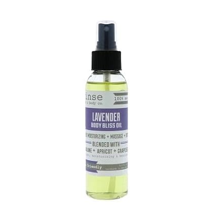 Rinse Bath & Body Moisturizing Lavender Body Oil Moisturizer Spray - Natural Lightweight Fast Absorbing with Squalane, Grapeseed, Apricot & Vitamin E Oil for All Skin Types, 4 fl oz