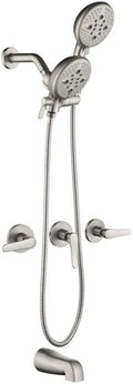 3 Handle Shower Faucet Set Shower System with Tub Spout Bathtub Faucet Set Shower Head Combo Set Complete Tub and Shower Faucet Combo Shower Fixtures Trim Kit Brushed Nickel