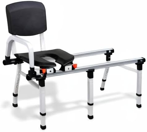 ShowerGlyde SG2 - FSA HSA Eligible | Sliding Transfer Bench for Toilet-Adjacent Tubs, Adjustable Height, Grab Bar, Extended Rails, Sliding Shower Chair with Commode Compatibility