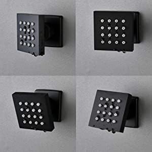 Thermostatic Shower System Matte Black Shower Fixtures 12 Inch Wall Mounted Full Body Shower System with Tub Spout, 4 Way Shower Faucet with 6 PCS Body Jets, Handheld Shower
