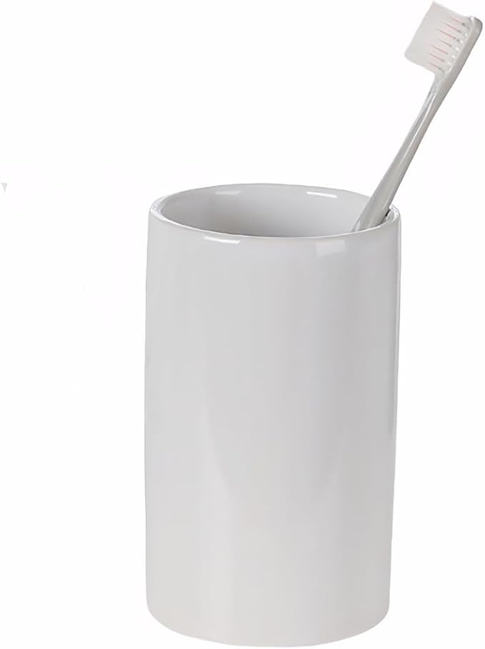 White Toothbrush Holder, Ceramic Bathroom Tumbler Cups,Toothbrush Cup, Bathroom Counter Organizer(300ml)
