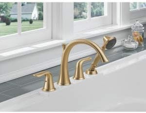 Delta Faucet Lahara Roman Tub Faucet Set with Hand Shower - T4738-SS - Bathtub Trim Kit with Tub Faucet, Handles & Hand Shower - Stainless (Valve Sold Separately)