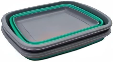 SAMMART 10L (2.6 Gallons) Set of 2 Collapsible Tub - Foldable Dish Tub - Portable Washing Basin - Space Saving Plastic Washtub (Bluish-Green & Orange)