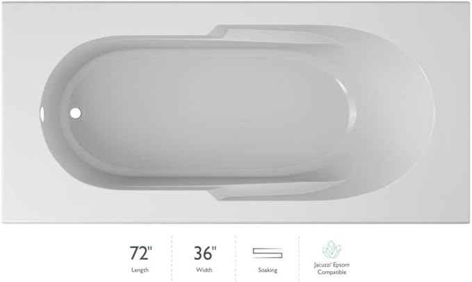 Jacuzzi SIGNATURE Acrylic Drop-In Bathtub, Soaking Sanctuary, Slip Resistant, Universal Drain Placement, 72" (L) x 36" (W), Rectangle, White