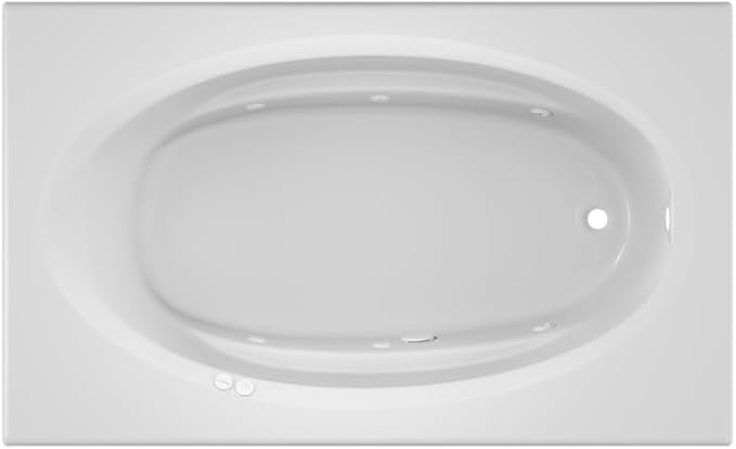 Jacuzzi SIGNATURE Acrylic Drop-In Bathtub, Jet Massage Tub, Slip Resistant, Right Drain Placement, 72" (L) x 42" (W), Oval In Rectangle, White