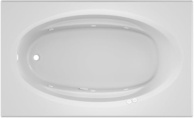 Jacuzzi SIGNATURE Acrylic Drop-In Bathtub, Jet Massage Tub, Slip Resistant, Left Drain Placement, 72" (L) x 42" (W), Oval In Rectangle, White