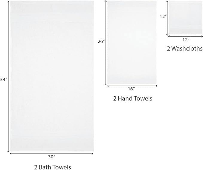 TRIDENT Soft & Plush Luxury Towel Set, 100% Cotton, 2 Bath Towels 2 Hand Towels 2 Washcloths Highly Absorbent Towels for Bathroom, 6 Pieces snowclad White Towel Sets