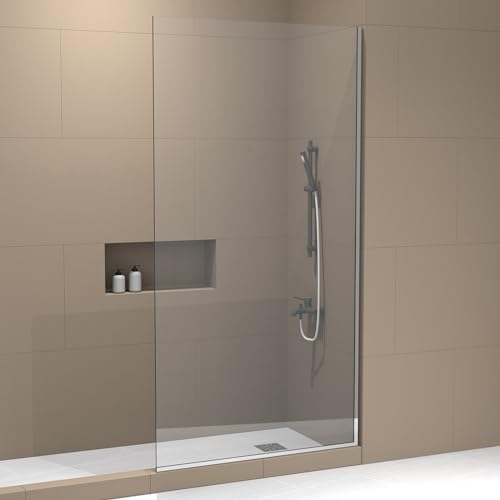Royalty Fixed Shower Screen - 36" x 76" Frameless 3/8" Clear Tempered Glass Panel with Hardware - Easy Clean Smart Guard Coating - Minimalist Modern Design for Bathroom - Brushed Gold
