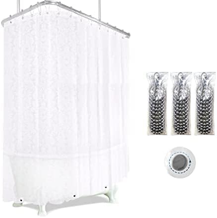 Clawfoot Tub Shower Curtain Liner 180x70 Inch Shower Curtain Warp Around Extra Wide Bath Curtain Round Bathroom Water Repellent Plastic with 36 Metal Hooks with Magnets PEVA Waterproof