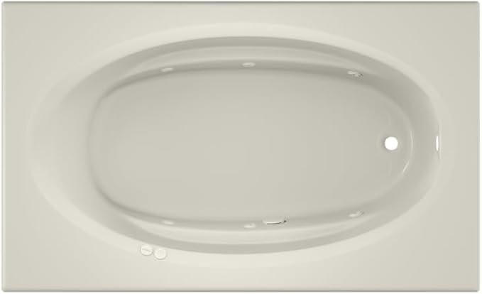Jacuzzi SIGNATURE Acrylic Drop-In Bathtub, Heated Jet Massage Tub, Slip Resistant, Right Drain Placement, 72" (L) x 42" (W), Oval In Rectangle, Oyster