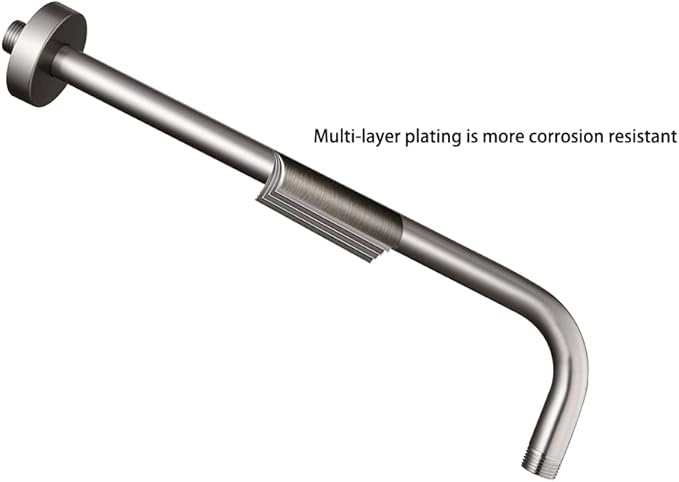 16 Inch Shower Arm with Flange,Stainless Steel 90 Degree Rain Shower Head Extension Arm,Wall-Mounted Shower Head Arm for Fixed Shower Head,Brushed Nickel