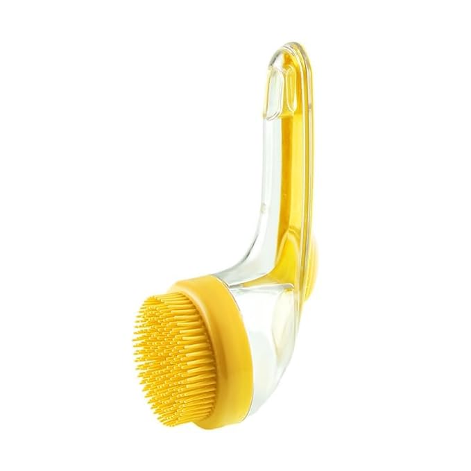 Pet Bath Brush with Silicone Bristles – Grooming Massage Tool with Liquid Dispenser for Wet & Dry Use – Deep Cleaning Portable Brush for Dogs and Cats (Yellow)