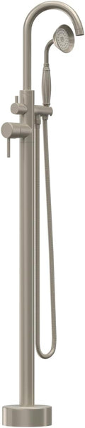Freestanding Tub Filler Brushed Nickel Floor Mount Bathtub Faucet Bathroom,Rough-in Valve 2 Function Handshower for Tub Rinsing Bathing,Anti-Wobble Base,Telephone-Shape Handheld