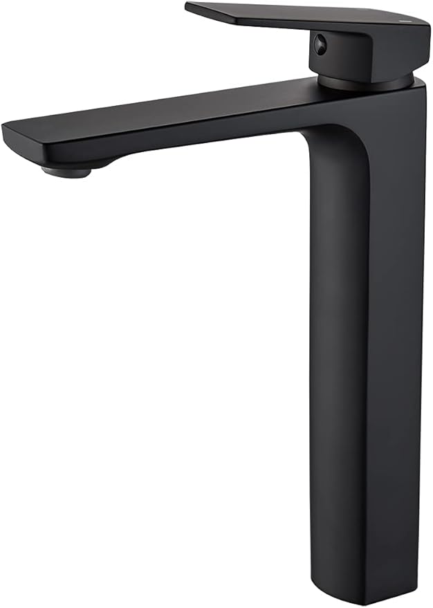 VOTON Black Vessel Sink Single Hole Tall Bathroom Faucet, RV Lavatory Vanity Basin Mixer, Solid Brass 1.2 GPM