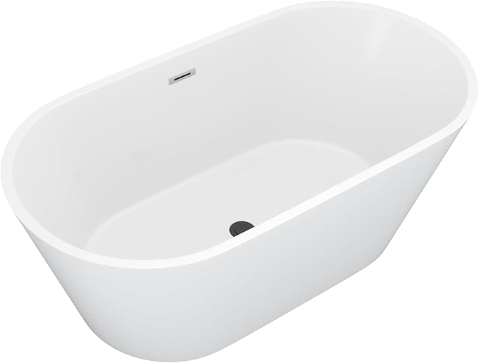 59" Freestanding Acrylic Bathtub White Roll Top Soaking Tub with Black Drain Sleek Finish for Contemporary Bathrooms, YSB9219