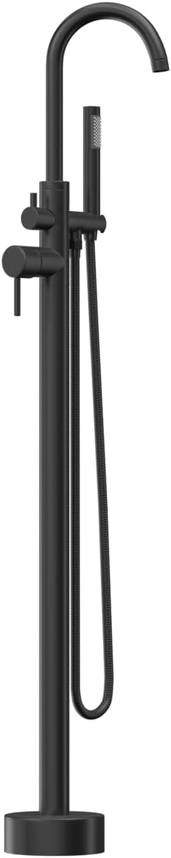 Freestanding Tub Filler Matte Black Floor Mount Bathtub Faucet Bathroom,Rough-in Valve 2 Function Handshower for Tub Rinsing Bathing,Anti-Wobble Base,Cylinder Handheld