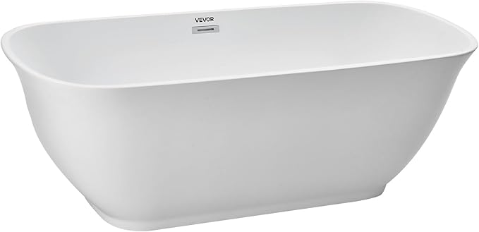 VEVOR Acrylic Freestanding Bathtub, 67 Inch Contemporary Soaking White Tub with Polished Chrome Overflow and Drain, Elegant Oval Shape Stand Alone Soaker Tub for Modern Bathroom or Remodel Projects
