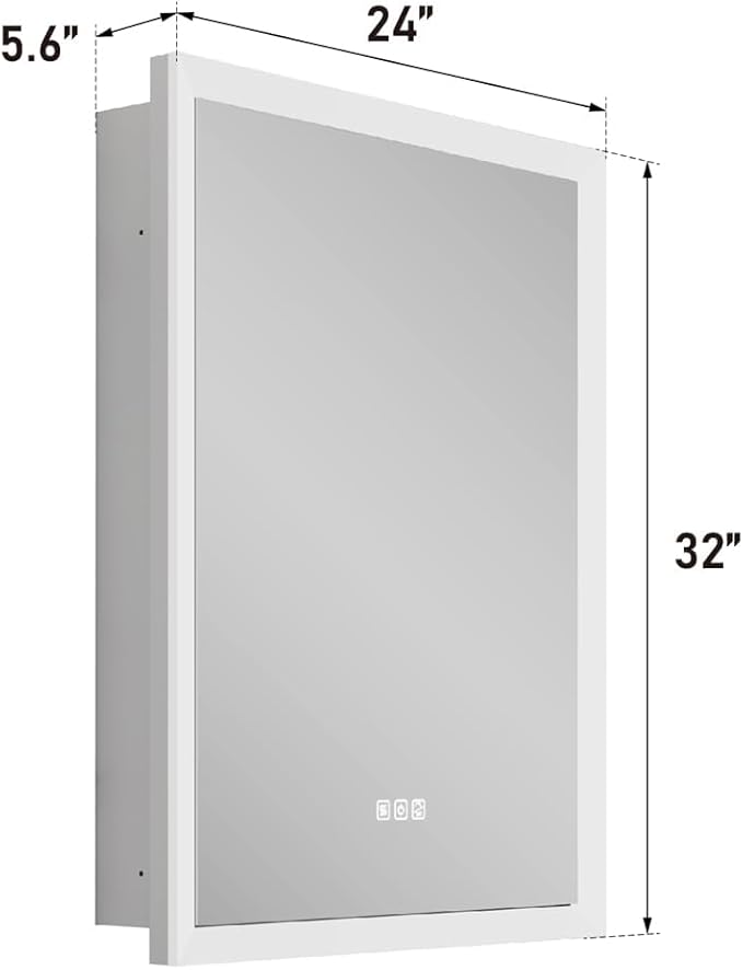 WELLFOR 24 x 32 Inch LED Medicine Cabinet with Lights, 3X Magnification Makeup Mirror, Bathroom Vanity Mirror Cabinet with Storage, Anti Fog, Surface or Recess Mount, Left Opening Door