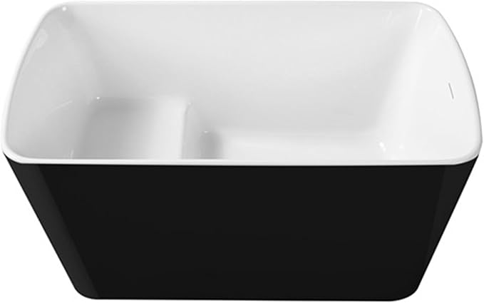 49 Inch Acrylic Freestanding Bathtub, Soaking Bathtub with Matte Drain and Overflow, cUPC Certified, Modern Square Tub with Deep Ergonomic Design and Double-Walled Insulation for Bathroom Use, Black