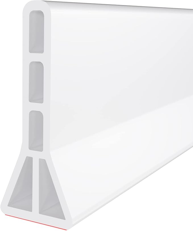 3" High Shower Threshold Water Dam 67 IN Collapsible Shower Water Splash Guard for Curbless Shower Threshold Barrier Water Stopper for Wet and Dry Separation Bathroom and Kitchen (White)