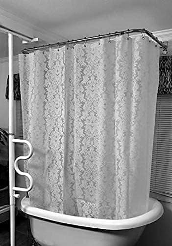 Clawfoot Tub Shower Curtain 180x60 Inch Damask Liner All Warp Around Extra Wide Heavy Duty Vinyl Bath Curtain for Clawfoot Bathroom PEVA Waterproof Liner 36 Metal Hooks Stand Up Tub