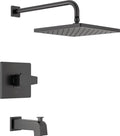 Delta Faucet Modern Raincan Square Single-Function Tub and Shower Trim Kit Black, Tub Faucet Set, Rainfall Shower Head Black, Delta Shower Trim Kit, Matte Black T14468-BL-PP (Valve Not Included)