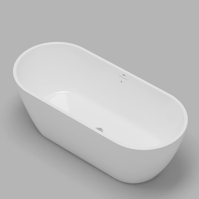 FerdY 67" Bali Elite Acrylic Freestanding Bathtub, Gracefully Shaped Freestanding Soaking Bathtub, cUPC Certified, Toe-Tap Brushed Nickel Drain and Minimalist Linear Design Overflow Included