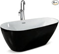 67" Freestanding Acrylic Bathtub, Deep Soaking Tub with Non-Slip Base & Chrome Drain, cUPC Certified, Black Pearl
