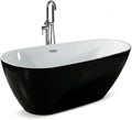 Bathtub with Upturned Ends, CUPC Chrome Drain and Overflow, White Interior and Black Exterior, Built-in Overflow, Fiber-Coated Fixing Bracket