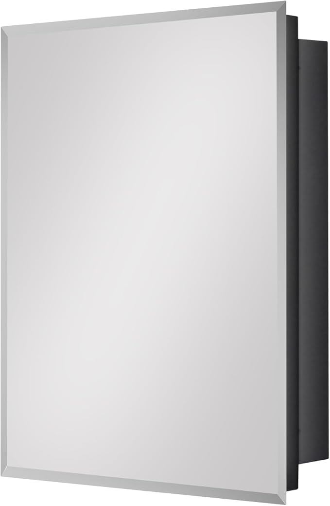 Fundin Black Medicine Cabinet with 16 x 20 Beveled Mirror & Adjustable Staggered Shelves, Recessed or Surface Mount Bathroom Medicine Cabinet