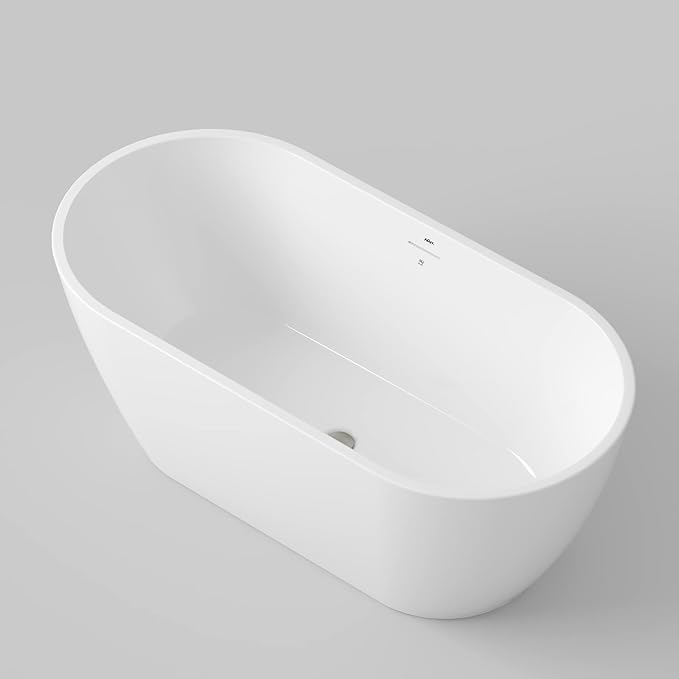 FerdY 59" Bali Elite Acrylic Freestanding Bathtub, Gracefully Shaped Freestanding Soaking Bathtub, cUPC Certified, Toe-Tap Brushed Nickel Drain and Minimalist Linear Design Overflow Included