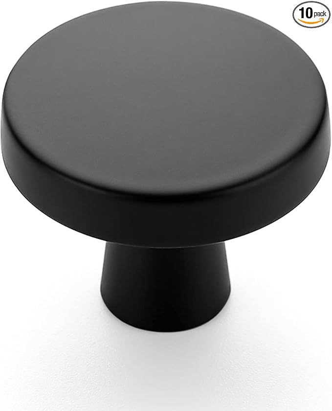 Ravinte 10 Pack Drawer Pulls 1-1/4 Inch Kitchen Cabinet Knobs Solid Round Dresser Drawer Knobs Matte Black Dresser Knobs Drawer Knobs Simple Cabinet Hardware for Cupboard Drawer Pulls