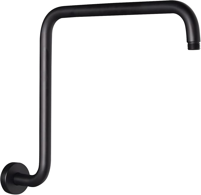 PHASAT 16 Inches Black Shower Head Arm,S Shaped Shower Arm with Flange,High Rise Shower Head Extension Matte Black,PU9H02