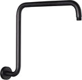 PHASAT 16 Inches Black Shower Head Arm,S Shaped Shower Arm with Flange,High Rise Shower Head Extension Matte Black,PU9H02