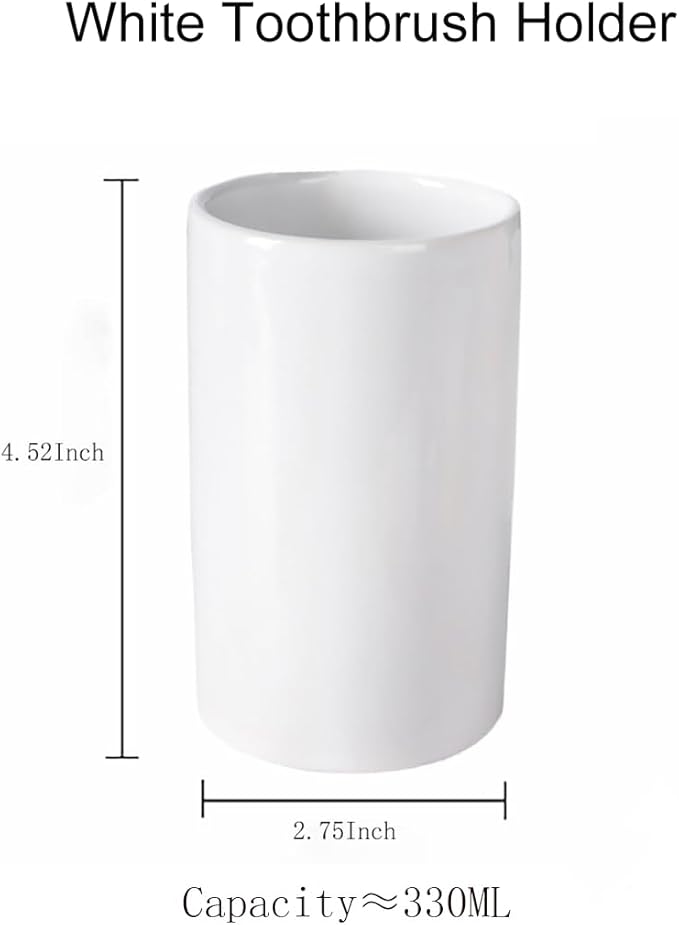 White Toothbrush Holder, Ceramic Bathroom Tumbler Cups,Toothbrush Cup, Bathroom Counter Organizer(300ml)