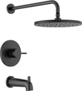 Delta Faucet Modern Raincan Round Single-Function Tub and Shower Trim Kit Black, Tub Faucet Set, Rainfall Shower Head Black, Delta Shower Trim Kit, Matte Black T14469-BL-PP (Valve Not Included)