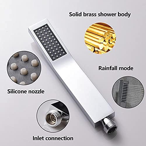 Shower Head Handheld Combo Set With Long Hose Bathroom Brass High Pressure Square All Metal Rainfall Massager Hand Held Shower Head With Bracket Holder, Chrome