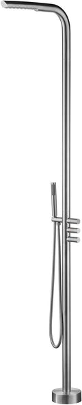 RBROHANT Outdoor Shower Brass Outside Shower Kit for Backyard Garden Pool Beach, Freestanding Outdoor Shower Fixtures with Overhead Shower Head and Handheld, Floor Mounted, Brushed Nickel, RB0089