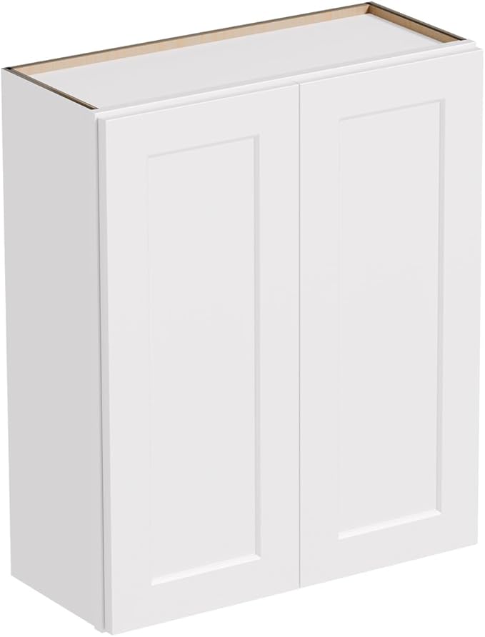 36 Inch Laundry Room Cabinets Wall Mounted, Solid Wood Over The Toilet Storage Cabinet, Bathroom Organizer Cabinets with 2 Shaker Door & 3 Shelves, Easy to Assemble for Kitchen, Garage - White