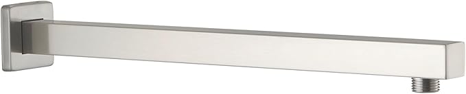 BESy 16 Inches Straight Extended Shower Arm With Flange, Rain Shower Head Extension Arms, Square Shower Rod Shower Head Extender Arm Shower Pipe Extension, Wall-Mounted Brushed Nickel Stainless Steel