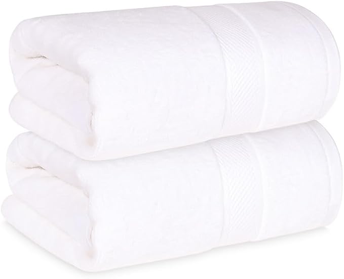 Cloudura Luxury Bath Towels-100% Cotton | Quick Dry | Lightweight | Thick I Good for Spa,Gym & Hotel Quality,(27'x54')-Soft & Absorbent (White, Set of 2)