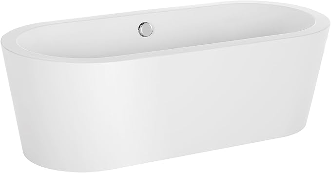 Empava 59"Freestanding Bathtub, Luxury Acrylic Soaking Tub with Drain and Overflow, Modern Stand Alone Design, Glossy White,cUPC Certified