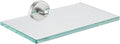 JQK Bathroom Glass Shelf, Tempered Glass Shower Storage 8 by 5 inches, 304 Stainless Steel Brushed Finish Wall Mount, TGS101L8-BN