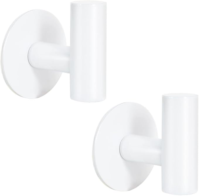Vuzvuv Adhesive Hooks White SUS304 Stainless Steel - Self Adhesive Heavy Duty Waterproof Wall Hooks for Towel, Coat, Robe in Bathrooms Kitchen Hotel (2-Pack)