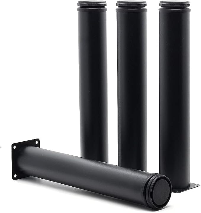 12 Inch Metal Furniture Legs Stainless Steel Adjustable Legs Black Metal Legs Round Cabinet Legs for Coffee Table Cabinet Desk Sofa Shelves, Pack of 4