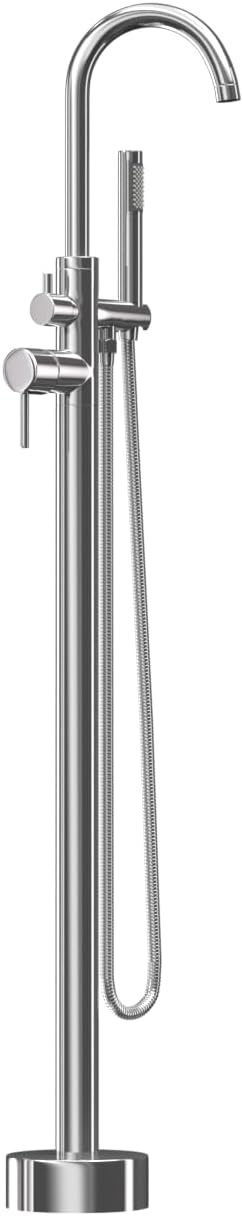 Freestanding Tub Filler Polished Chrome Floor Mount Bathtub Faucet Bathroom,Rough-in Valve 2 Function Handshower for Tub Rinsing Bathing,Anti-Wobble Base,Cylinder Handheld