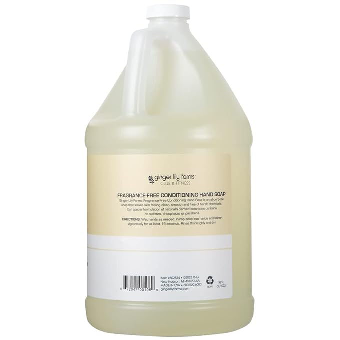 Ginger Lily Farms Club & Fitness Conditioning Liquid Hand Soap Refill, 100% Vegan & Cruelty-Free, Fragrance Free, 1 Gallon (128 fl oz)