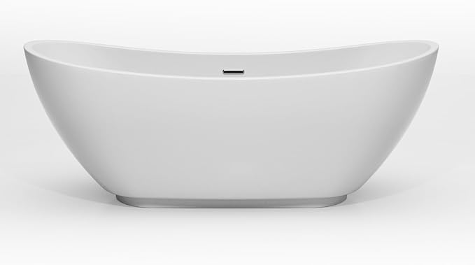 Empava 69" Freestanding Tub, Acrylic Contemporary Soaking White Tub with Drain and Overflow