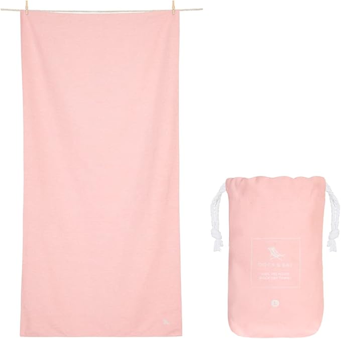 Dock & Bay Beach Towel - Quick Dry, Sand Free - Compact, Lightweight - 100% Recycled - Includes Bag - Essential - Pink, Large (160x90cm, 63x35)