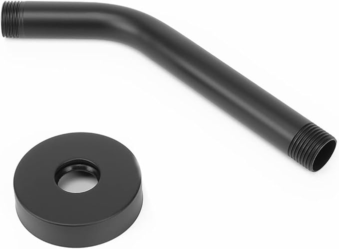 HarJue Shower Arm with Flange and Teflon Tape, Wall Mounted Shower Pipe 304 Stainless Steel Extension Arm for Fixed Shower Head & Handheld (6 Inch, Matte Black)